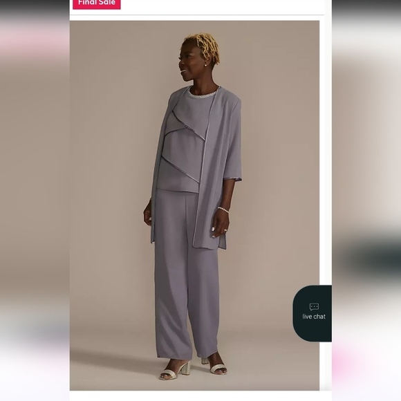 Le BosEmbellished Tiered Georgette Three-Piece Pantsuit Size 16 Lavender - Picture 14 of 14